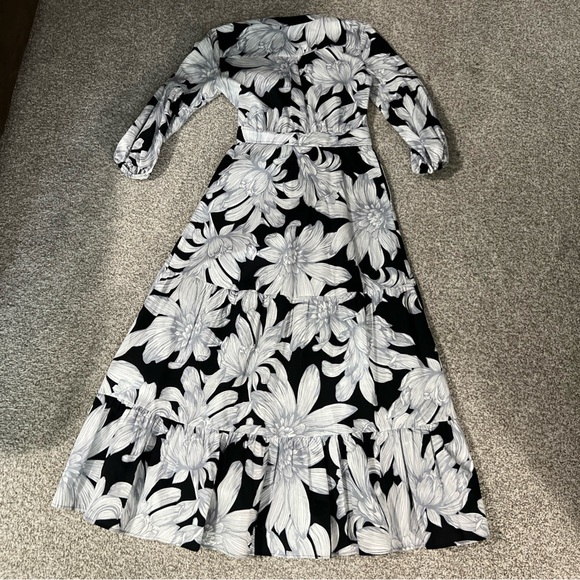 Maeve by Anthropologie Black and White Ruffled Gown with Bishop Sleeves - Picture 5 of 5